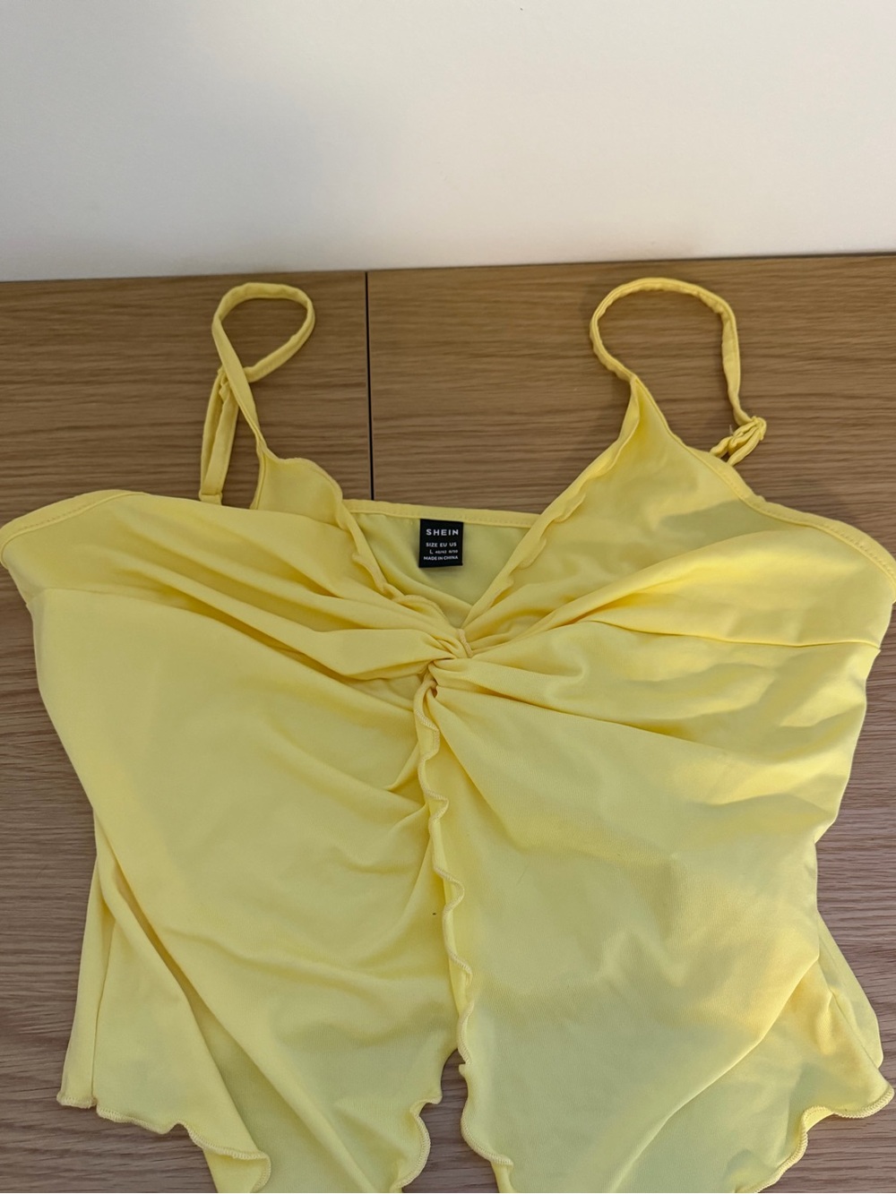 SHEIN Yellow Ruched Front Spaghetti Strap Cami